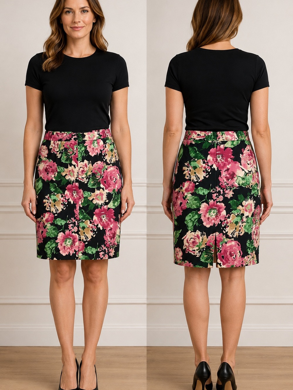 Talbots Floral Pencil Skirt Size 8 Navy
Pink Green Career Garden Party